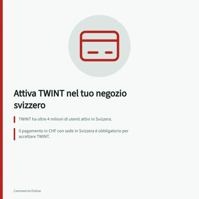 Attiva TWINT nel tuo negozio svizzero: TWINT ha oltre 4 milioni di utenti attivi in Svizzera.; Il pagamento in CHF con sede in Svizzera è obbligatorio per accettare TWINT.; Integrazione in meno di un’ora con zahls.ch o Shopify Payments (2025). Come attivare TWINT in un negozio online svizzero